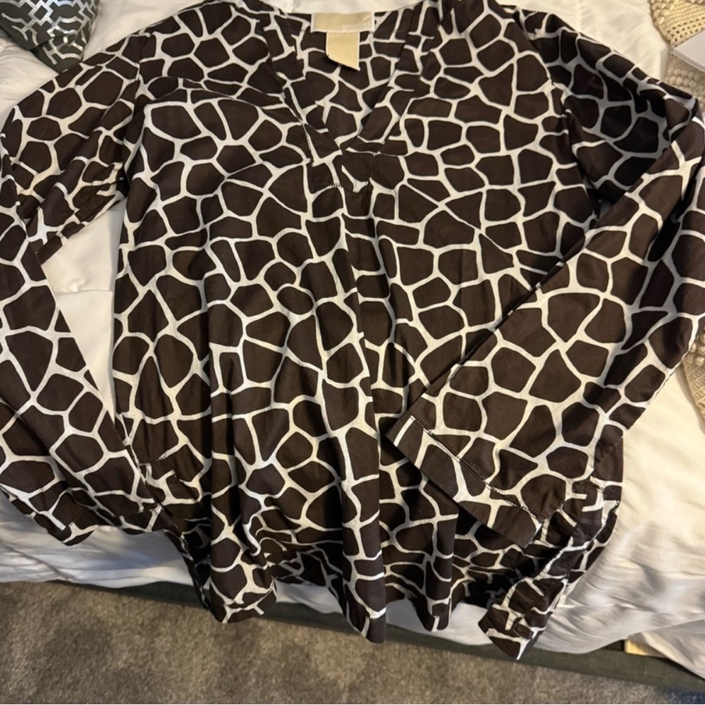 Michael Kors Brown and White Patterned Blouse